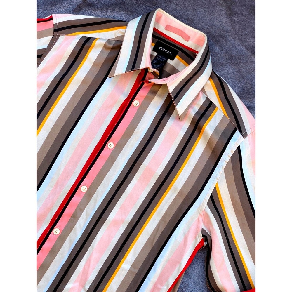Claiborne Striped Button Up‎ Shirt Long Sleeve Multicolor Menswear Size S